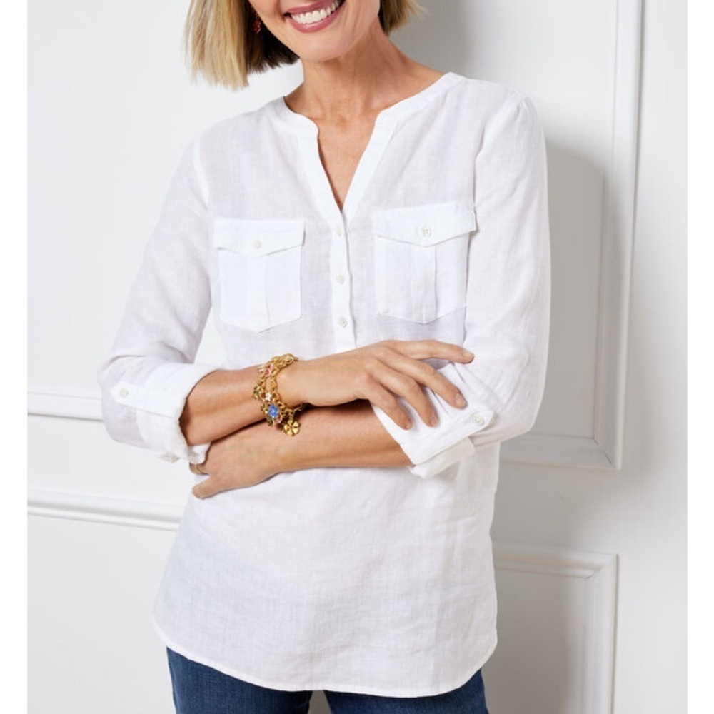 Talbots White V-Neck Blouse